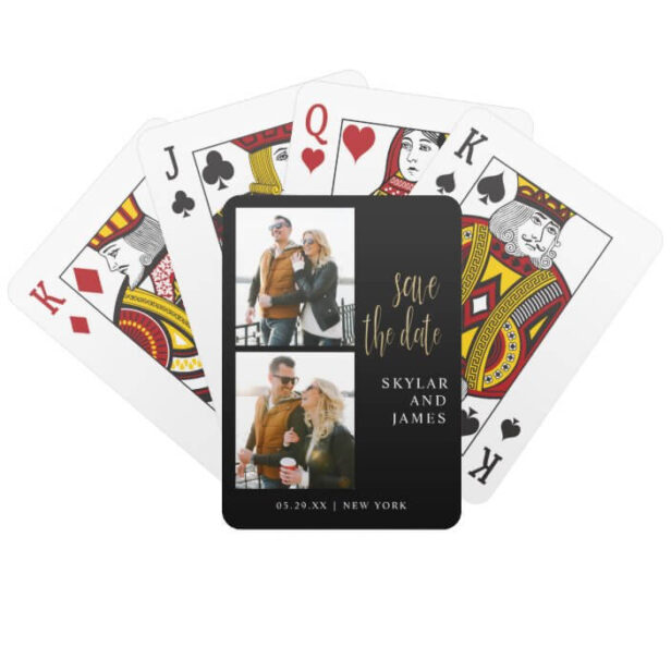 Modern Minimal Photo Collage Black Save The Date Playing Cards