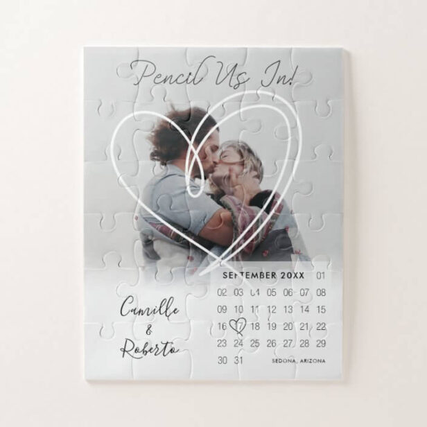 Pencil Us In Calendar Modern Minimal Couple Photo Jigsaw Puzzle