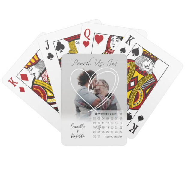 Pencil Us In Calendar Modern Minimal Couple Photo Playing Cards