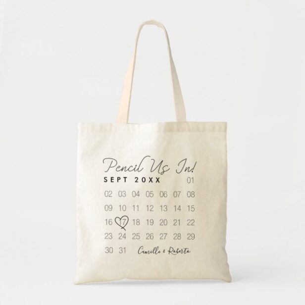 Pencil Us In Fun Minimal Calendar Save The Date Tote Bag