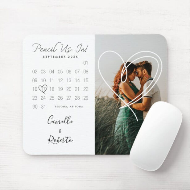 Pencil Us In Modern Minimal Calendar Couple Photo Mouse Pad