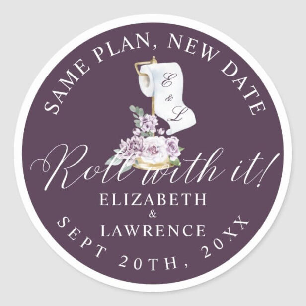 Roll With It Elegant Violet Florals & Toilet Paper Classic Round Sticker