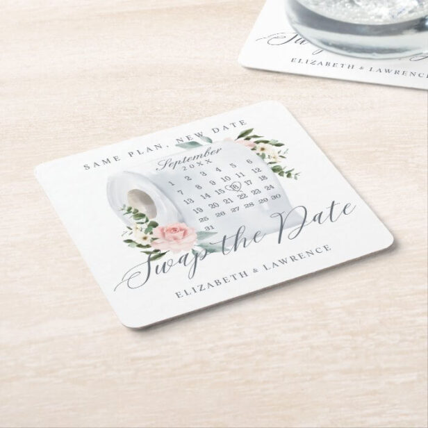 Swap the Date Floral Toilet Paper Roll Calendar Square Paper Coaster