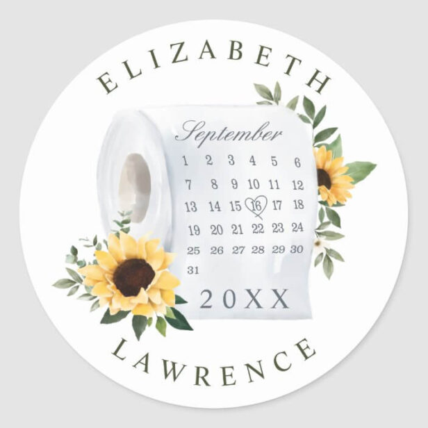 Swap the Date Sunflower Toilet Paper Roll Calendar Classic Round Sticker