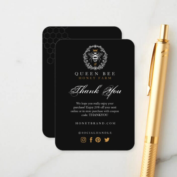 Thank You Black & Gold Vintage Queen Honey Bee Enclosure Card