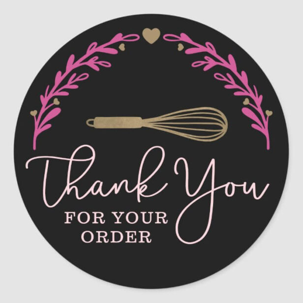 Thank You For Your Order Bakery Gold Whisk Wreath Classic Round Sticker
