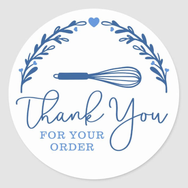 Thank You For Your Order Bakery Whisk & Wreath Classic Round Sticker Blue