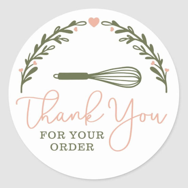 Thank You For Your Order Bakery Whisk & Wreath Classic Round Sticker White