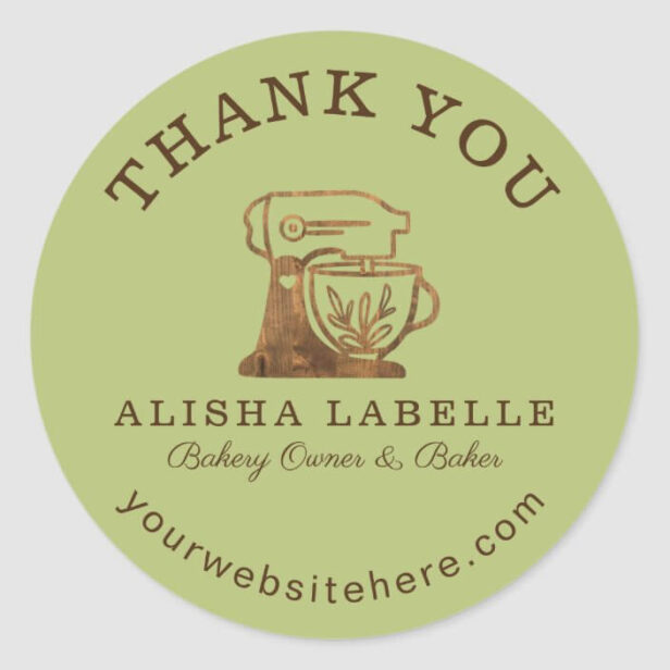 Thank You Rustic Woodgrain Bakery Stand Mixer Green Classic Round Sticker