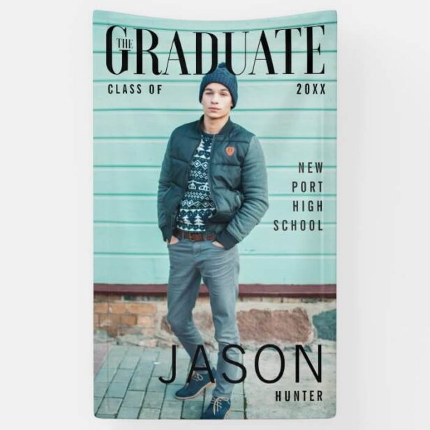 Trendy Magazine Cover Inspired Boy Graduation Banner