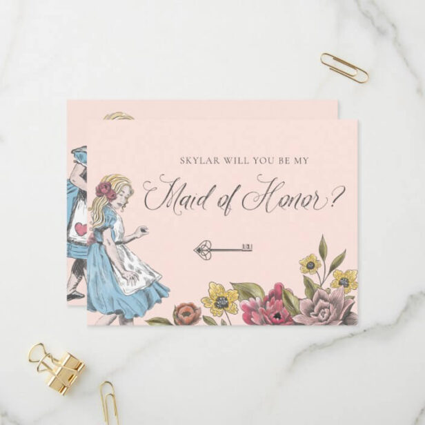 Vintage Alice in Wonderland | Be My Maid of Honor? Invitation Postcard