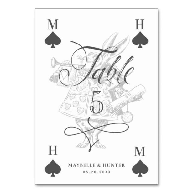 Vintage Alice in Wonderland Rabbit Playing Card Wedding Table Number