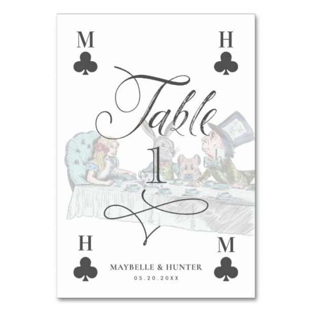 Vintage Alice in Wonderland Tea Party Playing Card Wedding Table Number