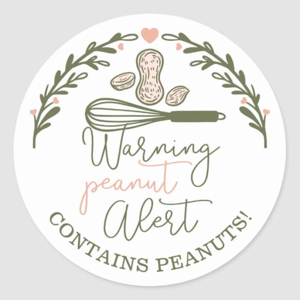 Warning Peanut Alert - Bakery Peanut Allergy Food Classic Round Sticker Pink And Olive Green