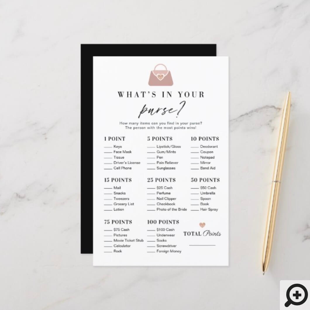 What's in Your Purse Fun Stylish Bridal Shower Game - Moodthology Papery