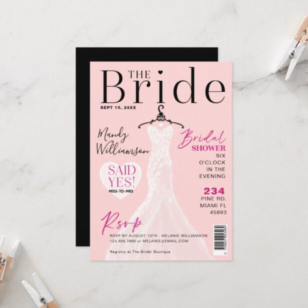 Bride Wedding Dress Bridal Shower Magazine Cover I Invitation Pink