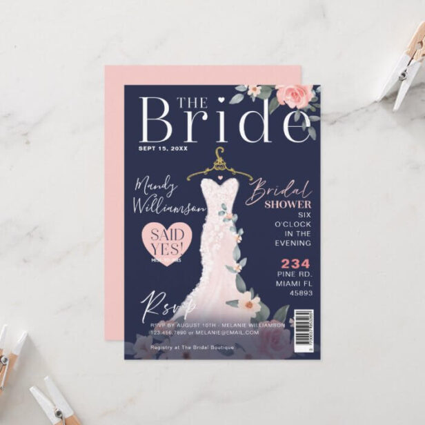 Floral Wedding Dress Bridal Shower Magazine Cover Invitation