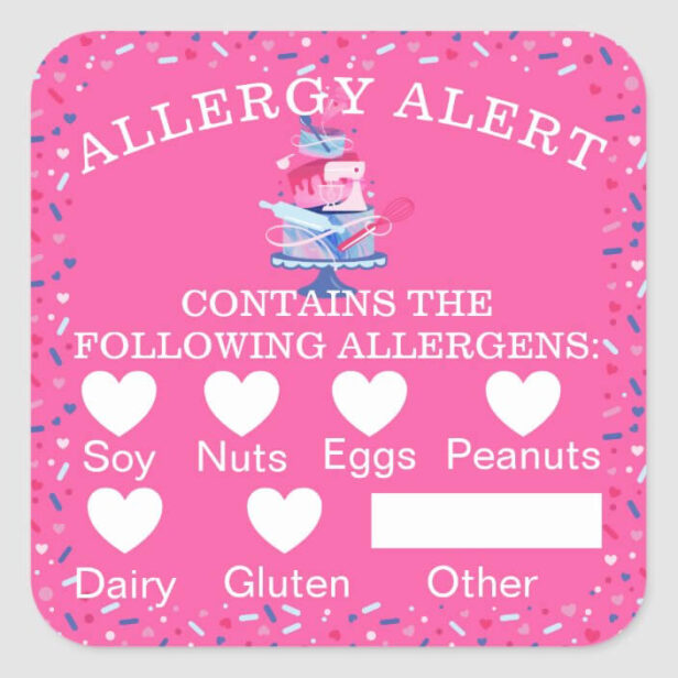 Food Safety Allergy Alert Fun Bakery Cake & Tools Square Sticker