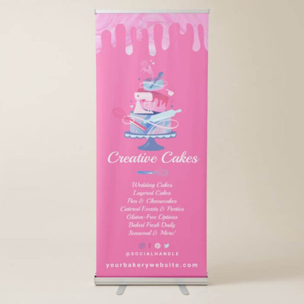 Fun Colorful Pastry Cakes Bakery & Tools Pink Drip Retractable Banner
