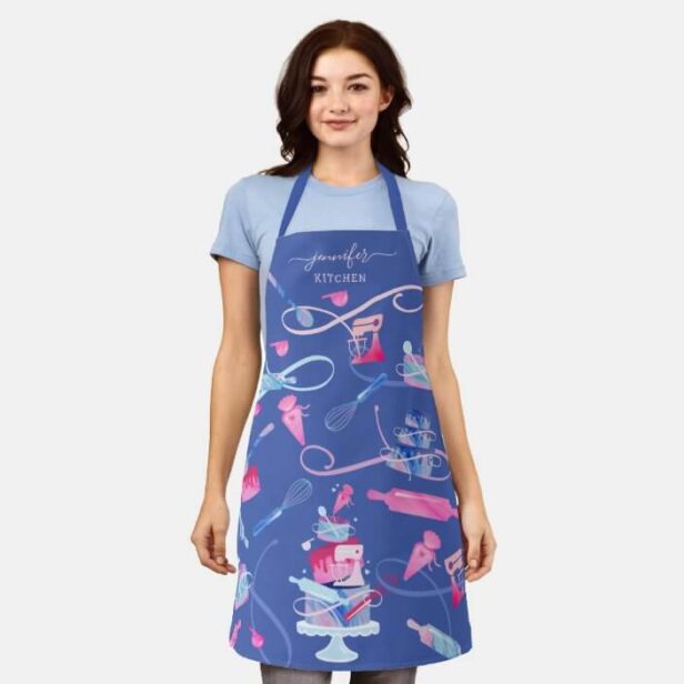 Fun Pink Blue Marble Bakery Cakes Tools & Utensils Apron