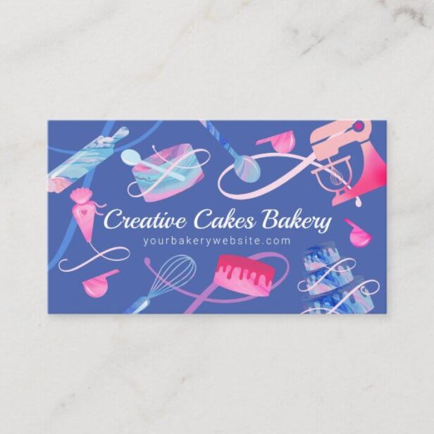 Fun Pink Blue Marble Bakery Cakes Tools & Utensils Blue Business Card