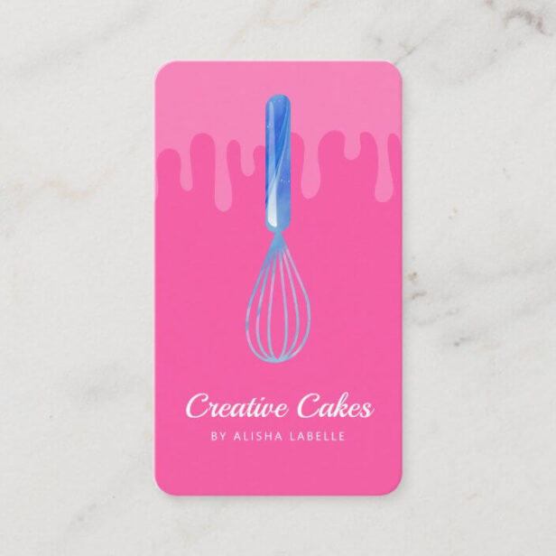 Fun Pink Blue Marble Bakery Whisk Pink Business Card