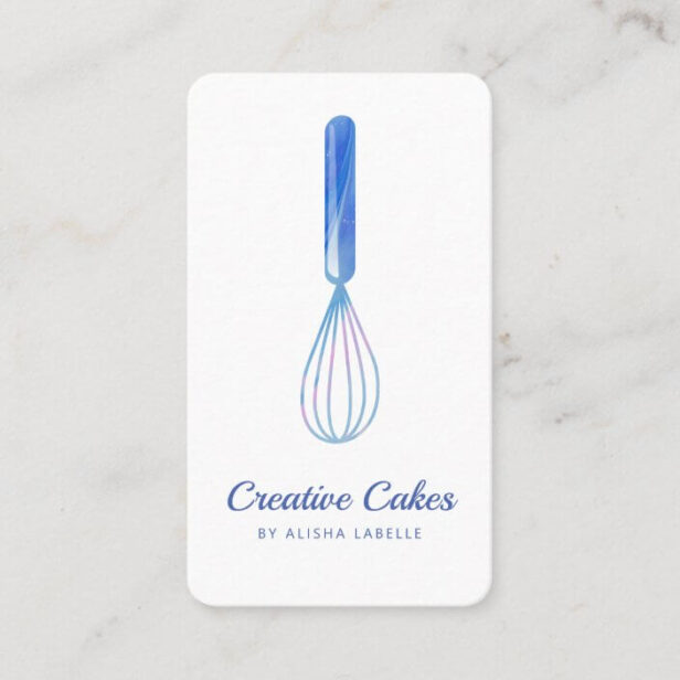 Fun Pink Blue Marble Bakery Whisk White Business Card