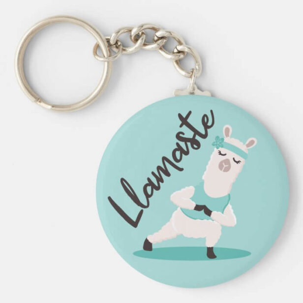 Llamaste Cute Teal Llama Yoga Character Monogram Keychain