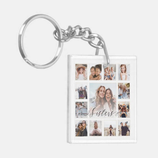 Sisters Script Family Memory Photo Grid Collage Keychain