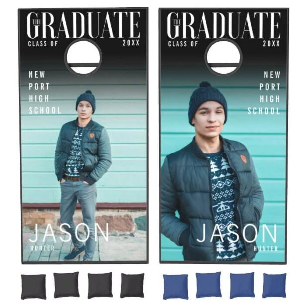 Trendy Magazine Cover Inspired Boy Graduation Cornhole Cornhole Set
