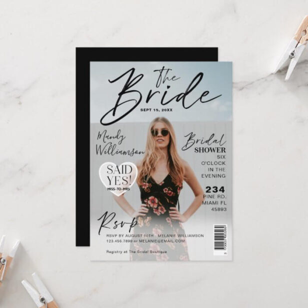 Wedding Bridal Shower Trendy Photo Magazine Cover Invitation
