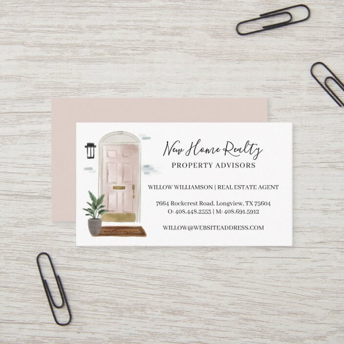 Chic Pink Watercolor Front Door Entranceway Design Business Card