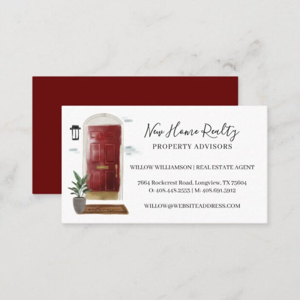 Chic Red Watercolor Front Door Entranceway Design Business Card