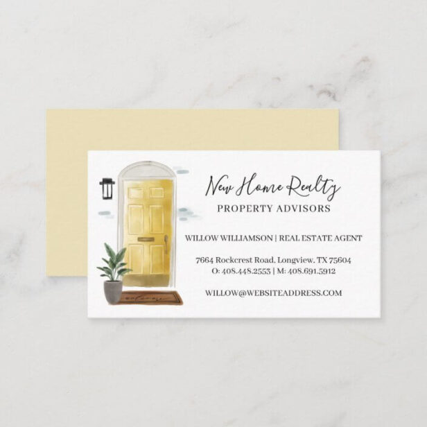 Chic Yellow Watercolor Front Door Entranceway Business Card