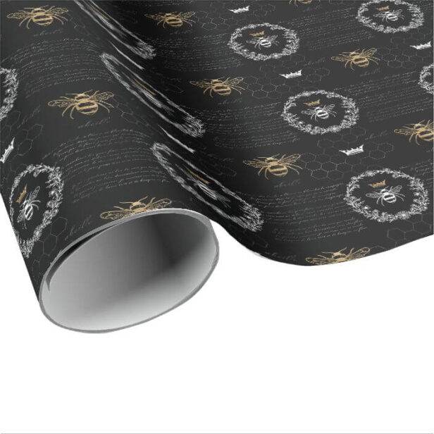 Elegant Vintage Honey Queen Bee Black & White Wrapping Paper