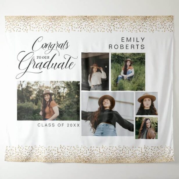 Gold Confetti 6 Photo Collage Congrats To Our Grad Tapestry