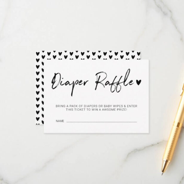 Modern & Minimal Diaper Raffle Black Brush Script Enclosure Card