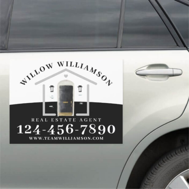 Real Estate Agent House & Black Watercolor Door Car Magnet