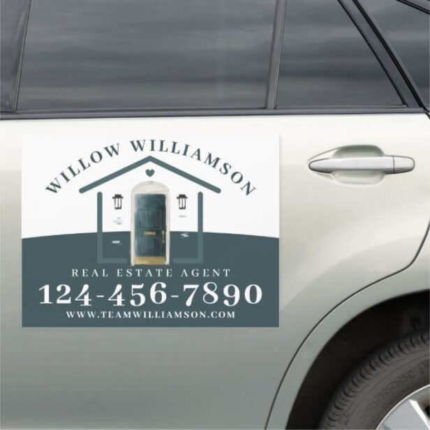 Real Estate Agent House & Green Watercolor Door Car Magnet