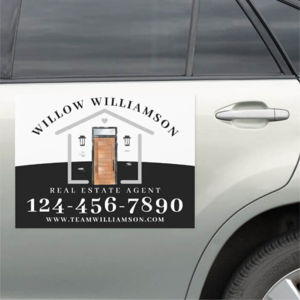 Real Estate Agent House & Wood Watercolor Door Car Magnet