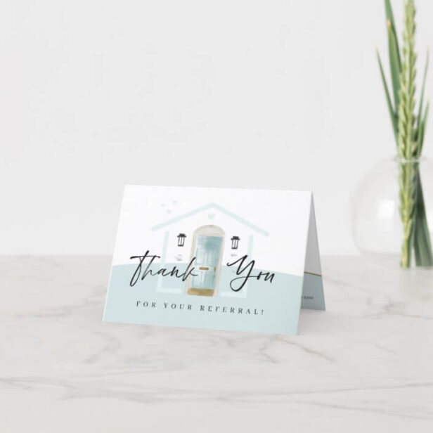 Thank You For Your Referral Aqua Watercolor Door Thank You Card