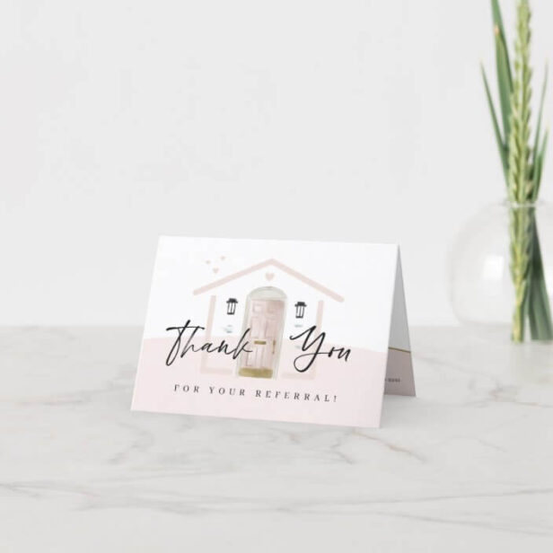 Thank You For Your Referral Pink Watercolor Door Thank You Card