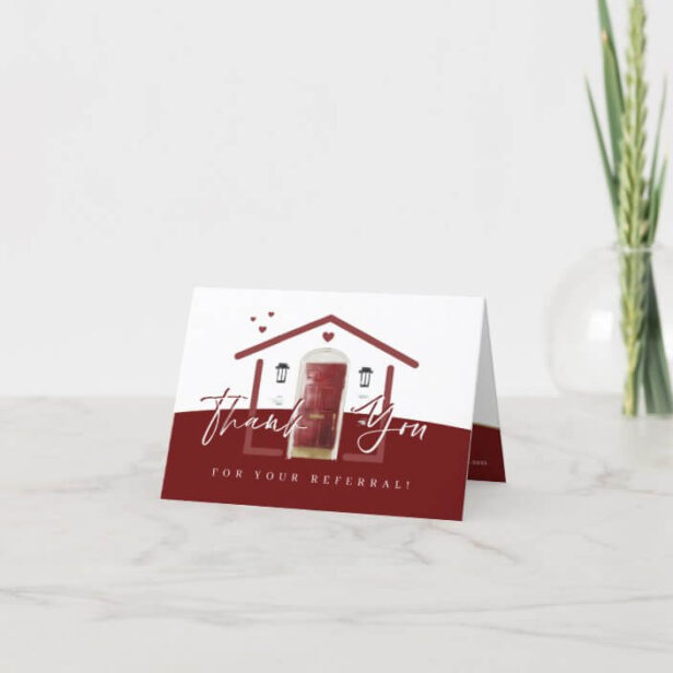 Thank You For Your Referral Red Watercolor Door Thank You Card