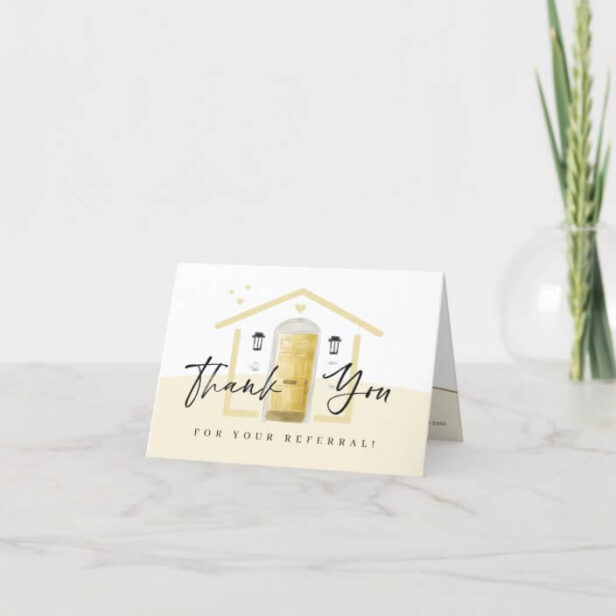 Thank You For Your Referral Yellow Watercolor Door Thank You Card