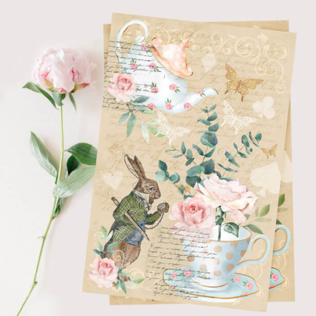Chic Alice In Wonderland Collage Decoupage Rabbit Tissue Paper