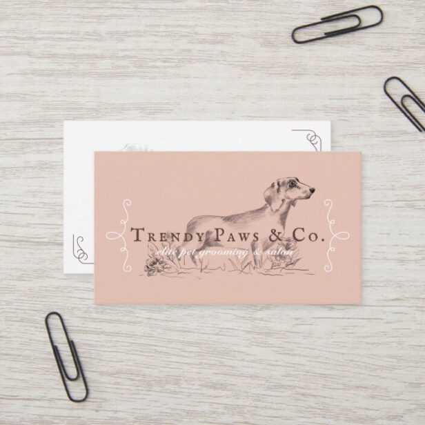 Chic Classy Boutique Style Pet Salon Dachshund Dog Business Pink Card