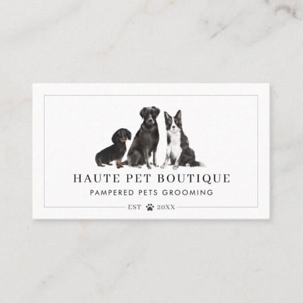 Cute Watercolor Black Dogs Pet Care Grooming & Salon Business Card
