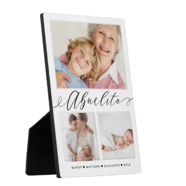 Gift for Abuelito | Trendy Script Grandchildren 3 Photo Plaque