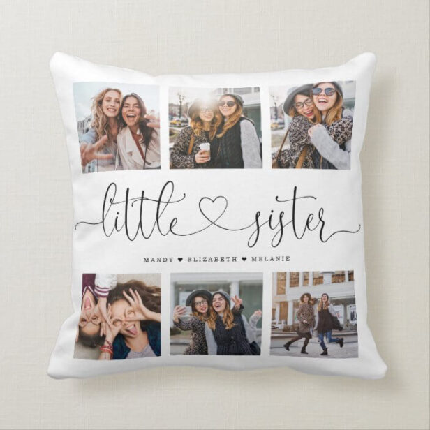 Little Sisters Script Sisters Gift Photo Collage Throw Pillow