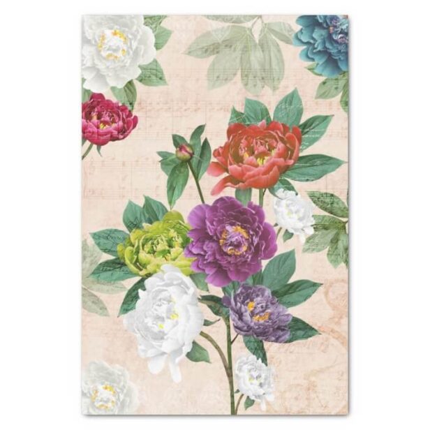 Multicolored Florals Music & Handwriting Decoupage Tissue Paper